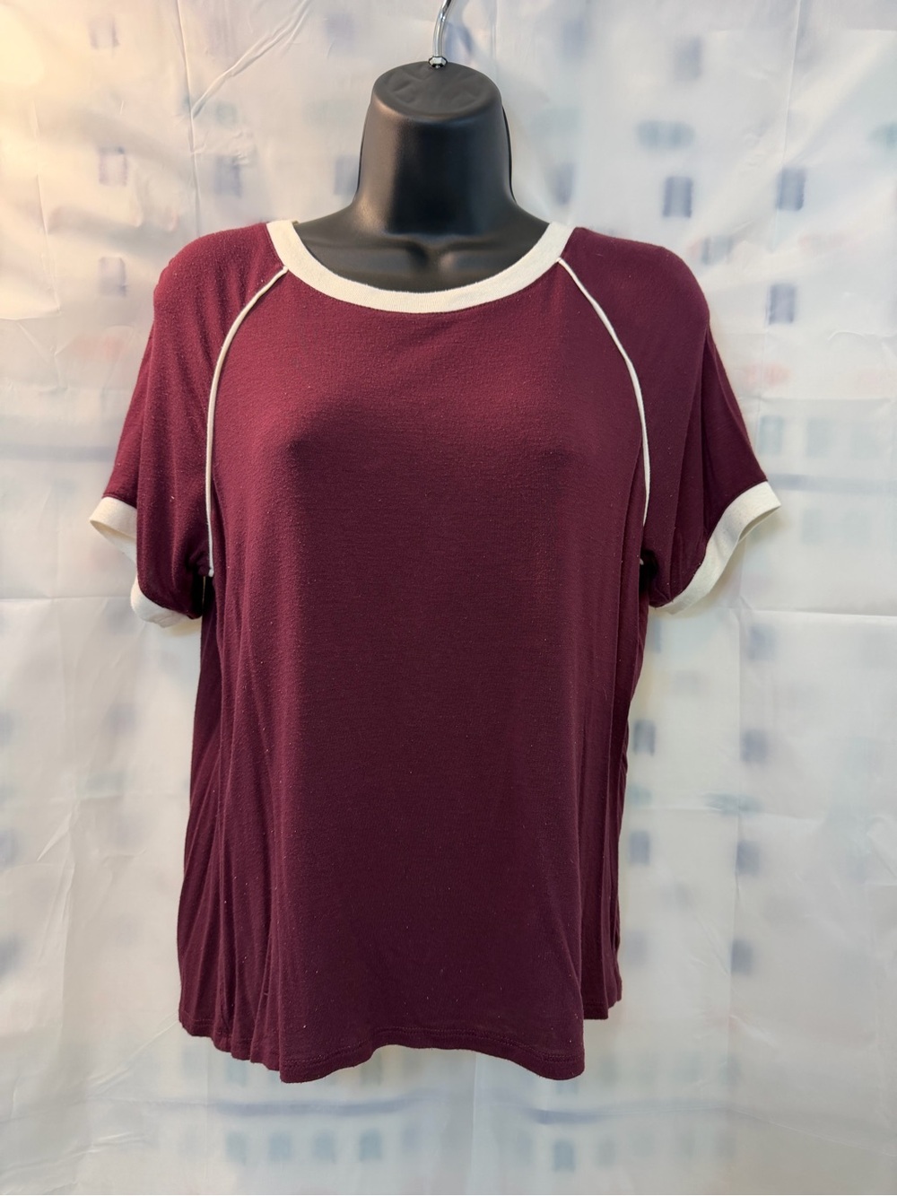 Garage Short-Sleeve Crewneck Tee in Burgundy with Cream Trim